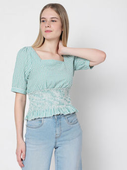 VERO MODA - Women Checked Green Top