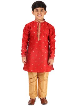 Pro Ethic Style Developer - Boys Maroon Silk Kurta Pyjama