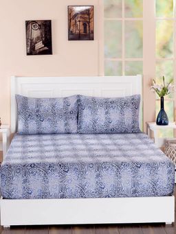 Maspar - Hues Folklore Ombre Bonanza Blue 210TC Cotton King Bed Sheet With 2 Pillow Covers