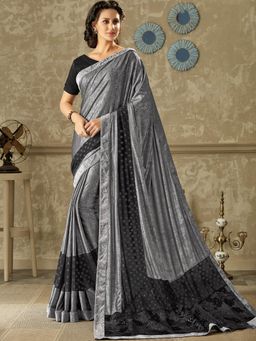 Odette - Grey Lycra Designer Saree with Unstitched Blouse