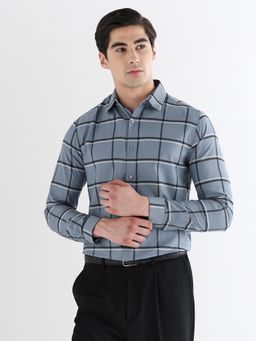 Subtract - Men Blue Slim Fit Pure Cotton Checked Formal Shirt