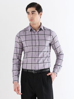 Subtract - Men Lavender Slim Fit Pure Cotton Checked Formal Shirt