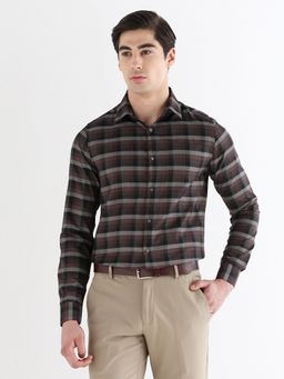 Subtract - Men Brown Slim Fit Pure Cotton Checked Formal Shirt