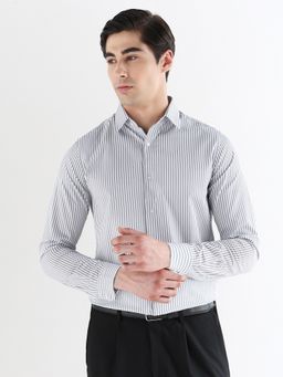 Subtract - Men White Slim Fit Pure Cotton Striped Formal Shirt