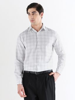 Subtract - Men White Slim Fit Pure Cotton Checked Formal Shirt