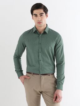 Subtract - Men Olive Comfort Fit Pure Cotton Checked Formal Shirt