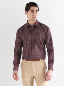 Subtract - Men Maroon Comfort Fit Pure Cotton Checked Formal Shirt
