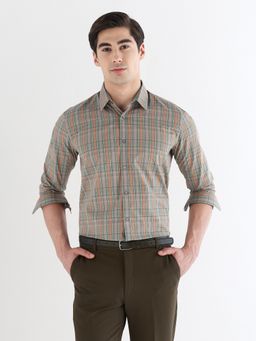 Subtract - Men Grey Comfort Fit Pure Cotton Checked Formal Shirt