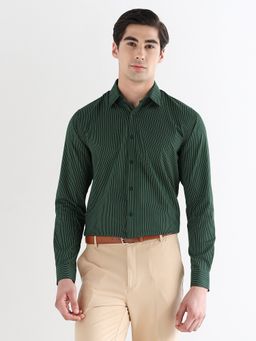 Subtract - Men Green Comfort Fit Pure Cotton Striped Formal Shirt