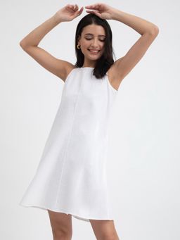 Pink Fort - Linen Blend Sleeveless Dress - White
