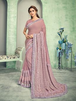 Odette - Onion Pink Lycra Designer Saree with Unstitched Blouse
