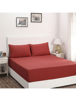 Maspar - Colorart Slumber Solid Cinnabar 200 TC Cotton Double Fitted Sheet With 2 Pillow Case