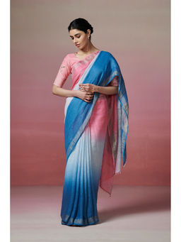 Dressfolk - Handwoven 100% Handloom Linen Pastel Delight Saree with Metallic Border and Palla