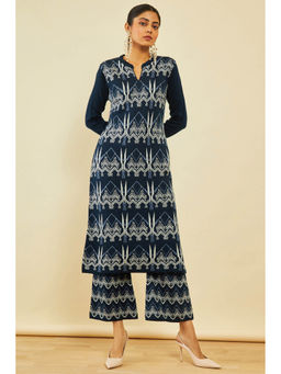 Soch - Womens Navy Blue Acrylic Abstract Kurta (Set of 2)