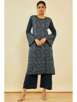 Soch - Womens Blue Acrylic Floral Kurta (Set of 2)