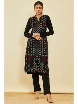 Soch - Womens Black Acrylic Ethnic Motifs Winter Kurta