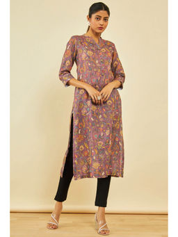Soch - Womens Purple Linen Floral Kurta