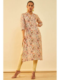 Soch - Womens Peach Linen Floral Kurta