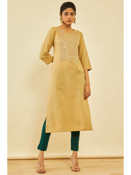 Soch - Womens Beige Viscose Blend Embellished Kurta