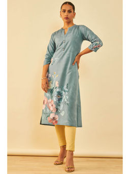 Soch - Womens Blue Cotton Floral Kurta With Beads
