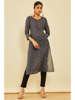 Soch - Womens Grey Silk Blend Geometric Kurta
