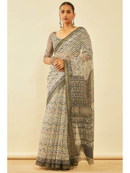 Soch - Womens Grey Chanderi Abstract Saree with Unstitched