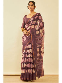 Soch - Womens Purple Chanderi Geometric Saree with Unstitched