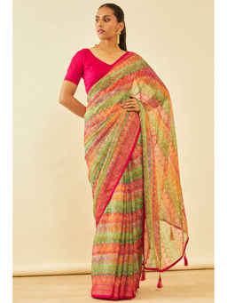 Soch - Womens Fuchsia Chiffon Abstract Saree with Unstitched