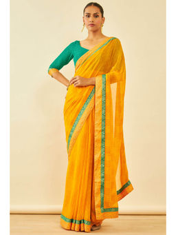 Soch - Womens Yellow Georgette Abstract Saree with Unstitched