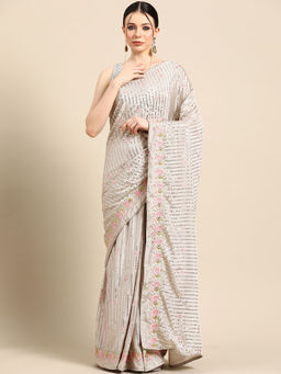 Tikhi Imli - Nude Colored Saree With Sequin-Embroidery with Unstitched Blouse