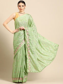 Tikhi Imli - Pista Green Colored Saree With Sequin-Embroidery with Unstitched Blouse