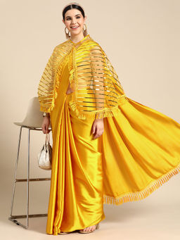 Tikhi Imli - Yellow Colored Satin Saree With Cape with Unstitched Blouse