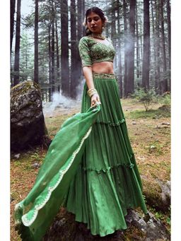 Paulmi & Harsh - Fern Green Jungle Embroidered Lehenga (Set of 3)