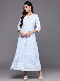 Libas - Women Blue Embroidered Midi Dress