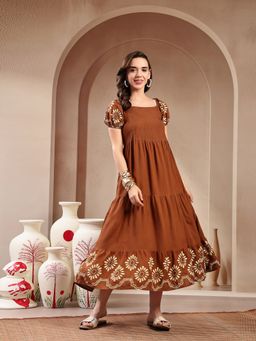 Stylum - Women Brown Solid Rayon Tiered Dress