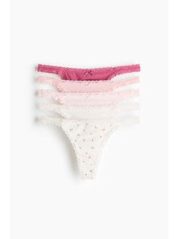 H&M - Women White 5-Pack Cotton Tanga Thong Briefs