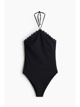 H&M - Women Black Padded-Cup Halterneck Swimsuit