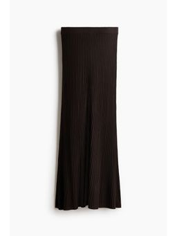 H&M - Women Brown Rib-Knit Viscose Skirt