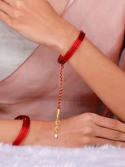 GIVA - 925 Silver Golden Floral Lumba Rakhi with Roli Chawal