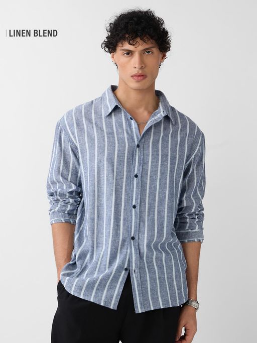 The Souled Store Originals Cotton Linen Stripes Nautical Men Shirt