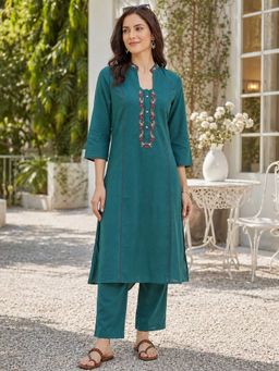 Nayam by lakshita - Women Floral Embroidered Thread Work Pure Cotton Co-Ord Set