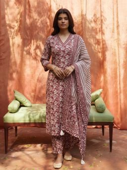 MAAND - Womens Pure Cotton Straight Kurta And Pant With Dupatta