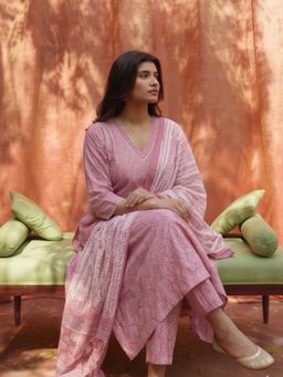 MAAND - Womens Cotton Blend Straight Kurta And Pant With Dupatta