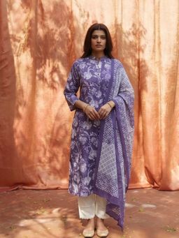 MAAND - Womens Cotton Blend Straight Kurta And Pant With Dupatta