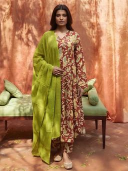 MAAND - Womens Pure Cotton Anarkali Kurta And Pant With Dupatta