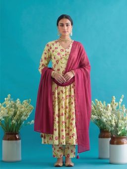 MAAND - Womens Pure Cotton Anarkali Kurta And Pant With Dupatta