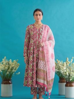 MAAND - Womens Pure Cotton Anarkali Kurta And Pant With Dupatta