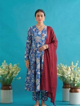 MAAND - Womens Pure Cotton Anarkali Kurta And Pant With Dupatta
