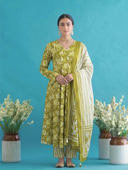 MAAND - Womens Pure Cotton Anarkali Kurta And Pant With Dupatta