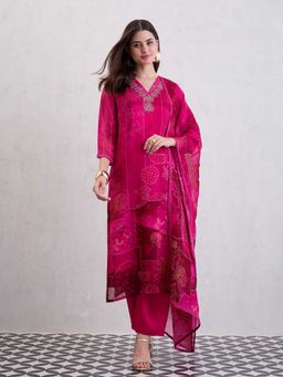 CHETI - Women Pure Organza Straight Kurta and Pant with Dupatta